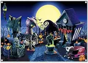 ZTHMOE 7x5ft Halloween Nightmare Themed Party Photography Backdrop Pumpkin Moon Town Background Birthday Baby Shower Christmas Party Decorations Photo Tapestry Props