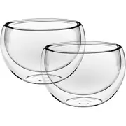 2x Wilmax England 500ml Thermo Glass Double Wall Bowl Serving Soup Snack Dish CL