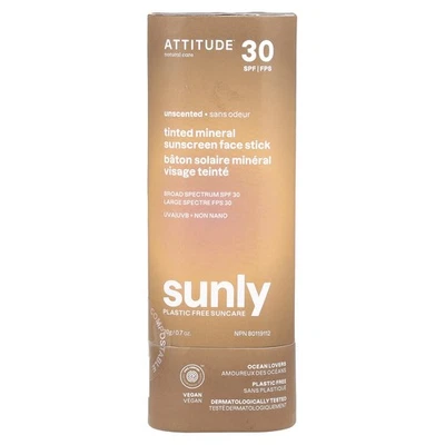 Tinted Mineral Sunscreen Face Stick, SPF 30, Unscented, 0.7 oz (20 g)