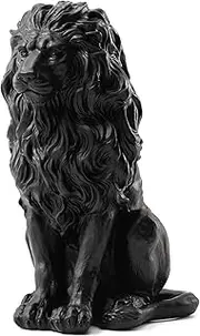 Glitzhome Sitting Lion Garden Statue MGO Outdoor Decoration, 20.75" H, Black
