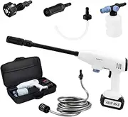 Cordless Pressure Washer,Cordless Power Washer 652 PSI 6-in-1 Nozzle Portable Pressure Cleaner 21V 4000mAh Waterproof Rechargeable Lithium Battery for Car/Fences/Patios(White)