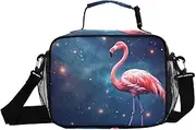Flamingo Galaxy Space Insulated Lunch Box for Women Men - Ideal for Work, Picnics - Includes Adjustable Shoulder Strap