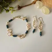 Eternity Love Jewelry Set / Gold Wire Wrapped and Blue Miyuki Picasso Beads