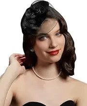[Generic] 20s 30s 50s Vintage Headwear Costume Hats Fascinators Hats for Women Pillbox Hat Bowler Wedding Party Hat Tea Hat Black