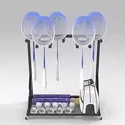 Tennis Racket Storage Rack,Racket Storage Rack, Mobile Display Rack，Mobile Badminton Racket Display Storage Rack,Black Metal Sports Equipment Organizer on Wheels for Stadium/School/Field/Gar