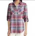 NWT Ralph Lauren Womens Top Button Front Black White Check Plaid Size M