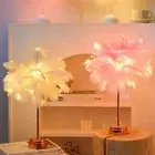Bedside Lamp Modern Feather Desk Night Light Battery Power Bedroom Wedding Decor