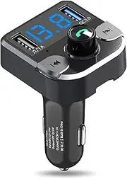 Bluetooth 5.0 FM Transmitter for Car, QC3.0 Fast Charger Wireless Bluetooth Audio Radio Adapter Music Player Car Kit with Hands-Free Calling, 2 USB Ports,Support USB Drive TF Card (PE-BT36)