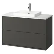 HAVBÄCK / ORRSJÖN wash-stnd w drawers/wash-basin/tap, dark grey/white marble effect, 102x49x71 cm