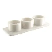 White Marble Condiment Set 3 Pots with Holder