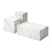 Oikiture Coffee Table Set of 3 Side Tables Sofa Cafe Desk Marble Effect White