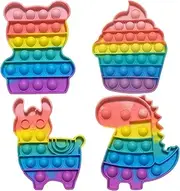 4 Packs Pop Bubble Fidget Toy Set, Relief Anxiety Autism, Anti-Stress Toy Rainbow, Dinosaur, Alpaca, Bear, Ice Cream, Children's Birthday Party Favours for Children and Adults
