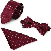 [Bad Piggies] 2.4" Neck Tie Pre-tied Bow Tie Pocket Square 3 PCS Set Mens Suit Wedding Party