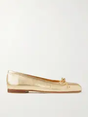 [Manolo Blahnik] Manolo Blahnik - Veralli Metallic Leather Ballet Flats - Gold - IT40 IT 40 Gold