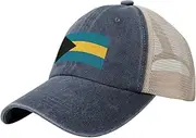 [Generic] Flag of Bahamas Cowboy Mesh Baseball Cap for Bahamian Man Woman Outdoor Adjustable Denim Hat