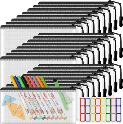 24 Pack Mesh Zipper Pouch Bags Small, Zipper Pencil Pouches, 9.2 X 4.7 in Clear