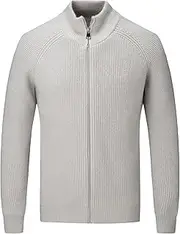 [Generic] Mens Full Zipper Stand Collar Cardigan Stand Collar Regular Fit Knit Sweaters Men Zip Up Long Sleeve Sweater