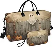 [ZRYSMY] Duffel Bag for Traveling, Halloween Fence Pumpkin Travel Bag Gym Bag, with Multiple Interior Pockets Shoulder Weekender Bag for Women Men with Toiletry Bag 20.5L x 1.9W x 13.8H, Multi-Colored