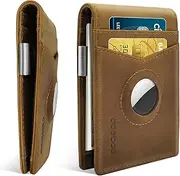 [doeboe] Smart AirTag Wallet, Slim Genuine Leather Credit Card Bifold Wallet with Money Clip, Airtag Wallet Holder RFID Blocking Minimalist Wallet, Airtags Accessories for Men Women, Yellowish Brown