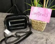 New! REBECCA MINKOFF Black Velvet 4 Zip Moto Camera Bag Crossbody Chain Strap