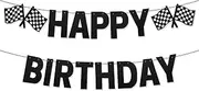 Race Car Happy Birthday Banner, Checkered Flag Banner Black Racing Birthday Banner Cars Birthday Decorations for Themed Birthday Party Supplies