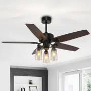 52" Black Farmhouse Ceiling Fan with Lights Remote Control, Industrial Chande...