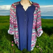 BNWT Autograph Plus Size 26 Long Crochet Trim Button Front Lightweight Tunic Top
