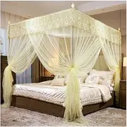 Bed Canopy Mosquito Net, Princess Room Bed Curtains with Lace Embroidery Fringe European Style Bedroom Decor (Color :, Size : 120X200cm/47X79inch) (Yellow 180X220cm/71X87inch)