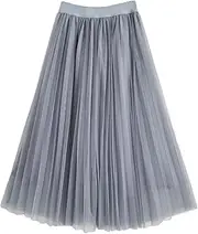 [WDIRARA] Girl's Mesh Pleated Skirt Elastic High Waist Skater Aline Long Skirts