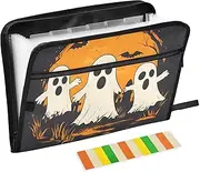Quteprint 13 Pockets Expanding File Folder with Zipper Closure, Halloween Ghosts Cemetery Accordion File Folder with Sticky Labels, Letter Size A4 Papers Expandable File Document Organizer