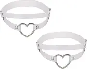 [FM FM42] Multicolor PU Simulated Leather Women's Gothic Double Straps Heart O Ring Leg Thigh Elastic Garter Belt, One Pair