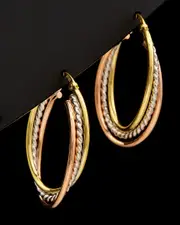 14K Tri-Tone Italian Gold Overlapping Triple Oval Hoops