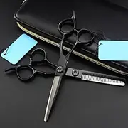 Hair Cutting Scissors, 6 Inch Professional Japan 440 Black Big Circles Cut Hair Scissors Cutting Barber Haircut Thinning Shears Hairdressing Scissors Set