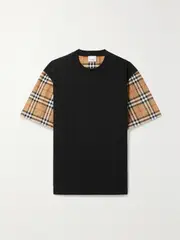 [Burberry] Burberry - + Net Sustain Checked Poplin-trimmed Cotton-jersey T-shirt - Black - x small x small Black