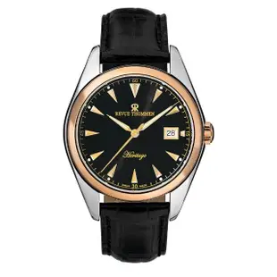 【REVUE THOMMEN 梭曼】Heritage系列 自動機械腕錶 黑面x玫瑰金框x皮帶/41mm(21010.2557)
