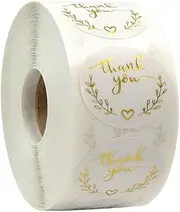 Thank You Stickers Labels, 500 Pieces Golden Olive Color Thank You Stickers for Small Business Adhesive Sticker Labels, Roll Thank You Sticker for Envelopes, Packing Bags, Gift Bags