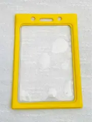 Yellow ID Badge Holder Protector Vertical, Clear Window with Color Vinyl Border