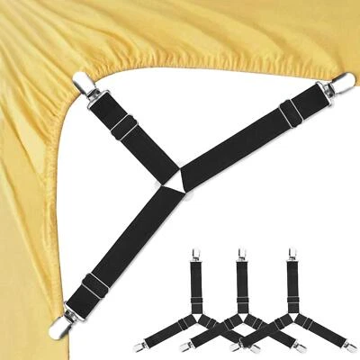 4 Pack Bed Sheet Fasteners Adjustable Triangle Elastic Suspenders Gripper Straps