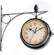 8 Inch Station Wall Clock with Outside Bracket, Double Sided Outdoor Garden Waterproof Wall Clocks, Outdoor Decoration Outside Clock