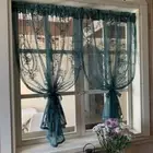 French Retro Green Sheer Curtains Short Tulle Curtain Kitchen Drapes Window