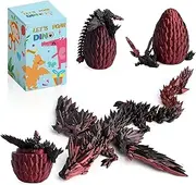 EKKONG 3D Printed Dragon Egg, Mysterious Dragon Egg Toy, Crystal Dragon in Egg Dragon Figures, Realistic Mysterious Dragon Toy, Ewegal Joints Dragon with Egg (Black/Red)