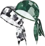 [Prasacco] 2 Pcs Doo Rags Bandanas Skull Caps Head Wrap Sweat Rags Durags for Men Women Gym Beanie for Cycling Motorcycle