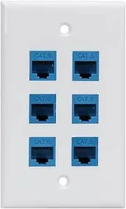 Binifub 6 Ethernet Wall Plate 6 Port,Ethernet Wall Plate Female-Female Removable with Cat7/6/6E/5/5E