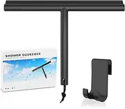 Silicone Shower Squeegee, Multi-Purpose Shower Squeegee Glass Wiper with Holder, No Drilling for Window,Glass,Shower Door,Car Windshield,Kitchen,Tile (Black)