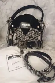 NWT MOSCHINO COUTURE BY JEREMY SCOTT BIKER BAG HOUNDSTOOTH W/ DETACHABLE STRAP