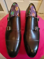 $1195 SANTONI MENS double monk strap leather shoes US 12