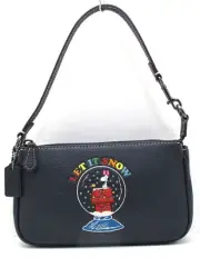 NEW COACH x Snoopy Peanut LE Nolita 19 Leather Top Handle/Wristlet Midnight Navy
