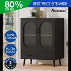 ALFORDSON Buffet Sideboard Storage Cabinet Fluted Doors Drawers Cupboard Black