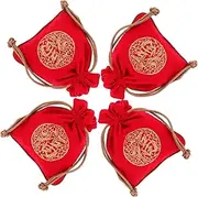FRCOLOR 4pcs Embroidered Lucky Drawstring Pouches for Jewelry and Candy Storage Durable Burlap Festive Bags for Wedding Favors and Chinese Year Celebrations