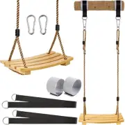 SimpleArt Wood Tree Swing Seat- Adjustable Rope Wooden Swing Set Indoor Outdo...